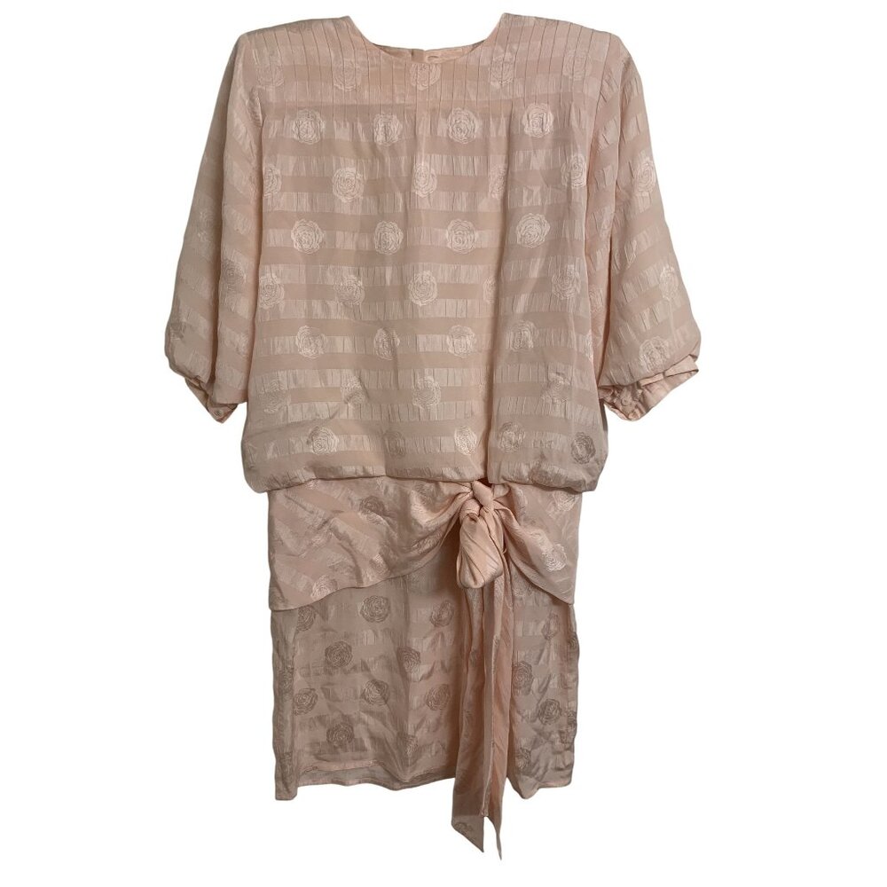 Argenti 4/P Peach Pure Silk Formal Floral‎ Stripe Midi Dress Coastal Grandma